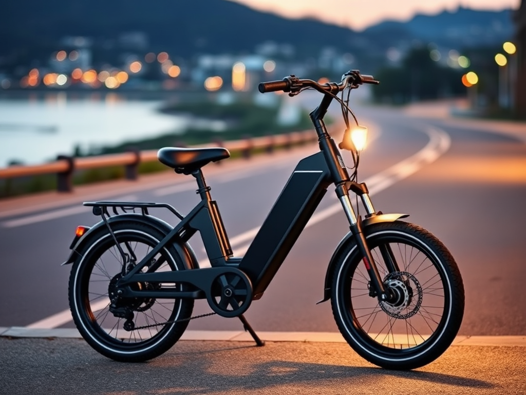 Een moderne zwarte e-bike op een schilderachtige route.