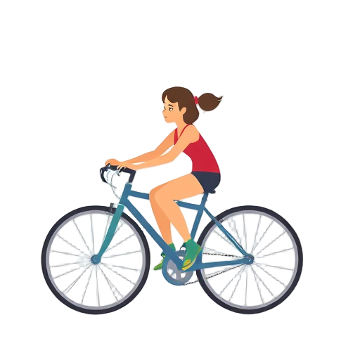 Een meisje fietst op een blauwe fiets.