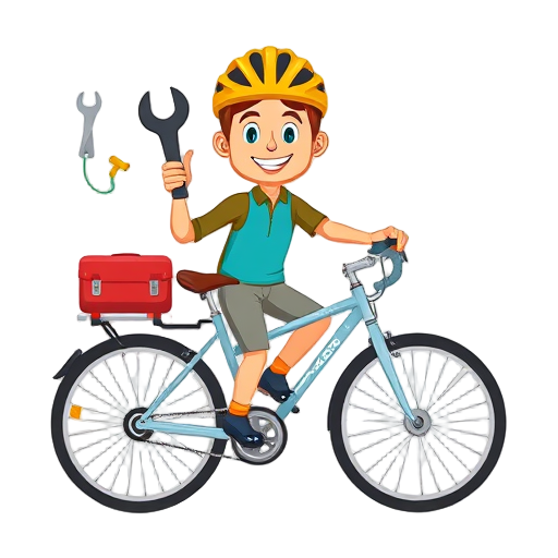 Blije fietser met gereedschap op een e-bike.