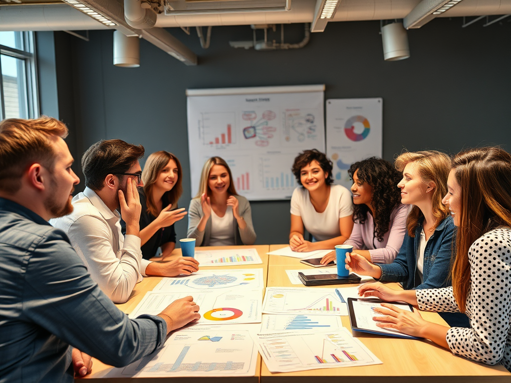 Een levendige workshop met enthousiaste ondernemers en grafieken.