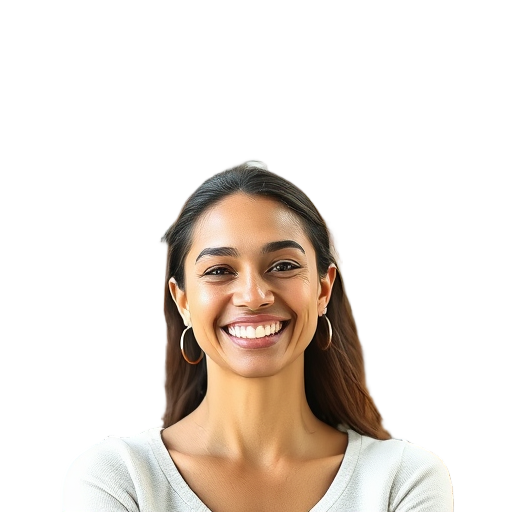 A person smiling to the camera with a white background looking like