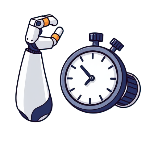 Robotarm naast een stopwatch.