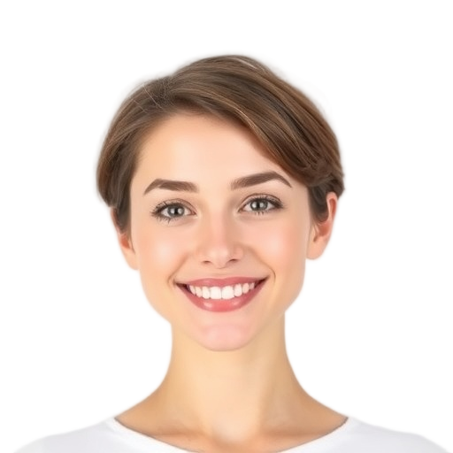 A person smiling to the camera with a white background looking like