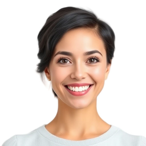 A person smiling to the camera with a white background looking like