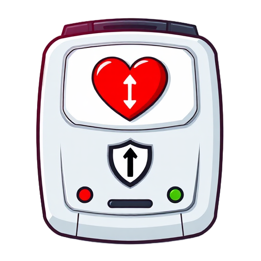 Automatische externe defibrillator met hart- en veiligheidsicoon.