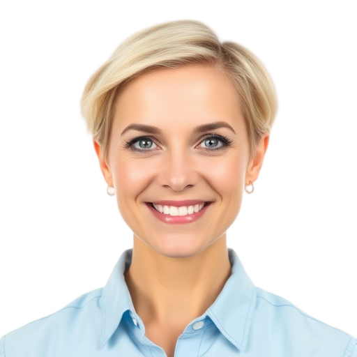 A person smiling to the camera with a white background looking like