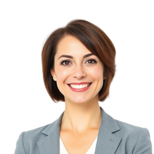 A confident woman smiling to the camera with a white background looking like