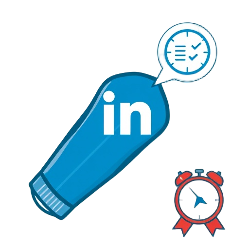 "LinkedIn accelerator" "blue blueprint turning into checklist" "profile optimization badge" "outreach script speech bubble" "30-day calendar grid" "prospect list with 100–300 dots" "compass icon for content" "DM chat bubbles" "calendar with checkmarks" 