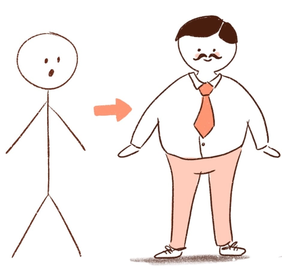 stick figure to character man digital drawing