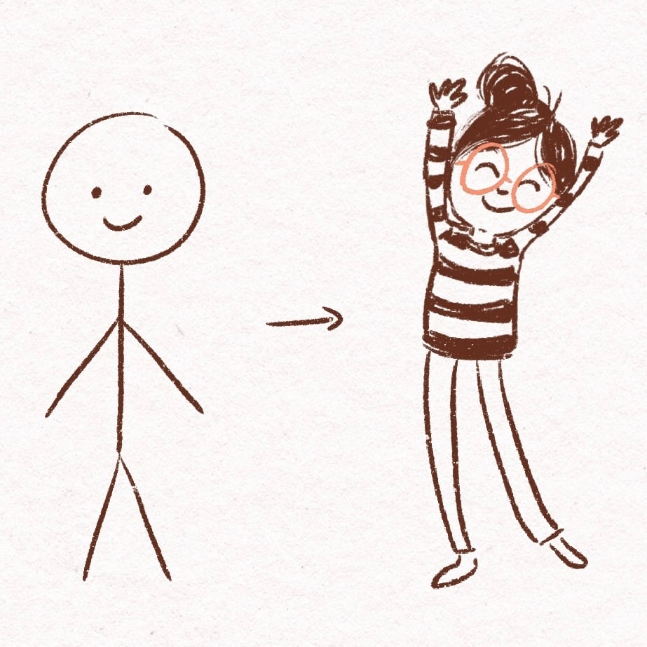 from stick figure to character drawing
