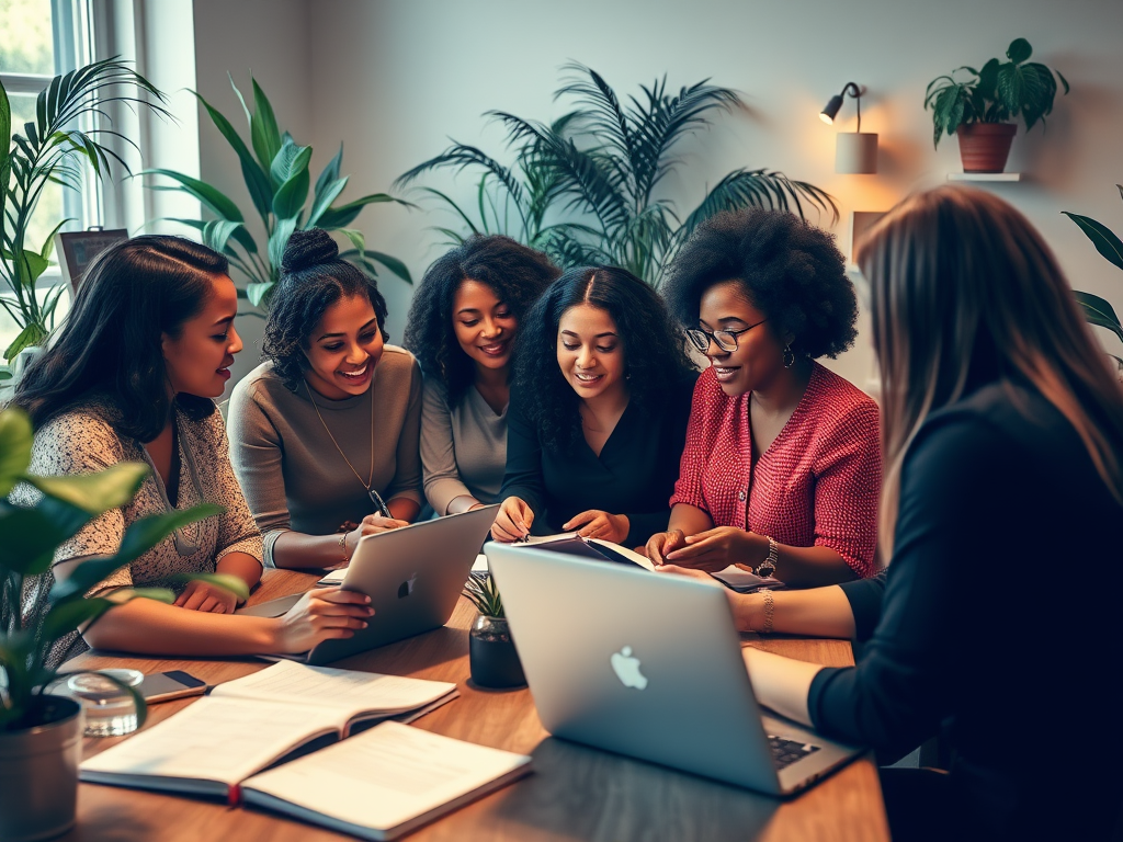 Een groep vrouwen werkt samen aan een creatieve workshop.