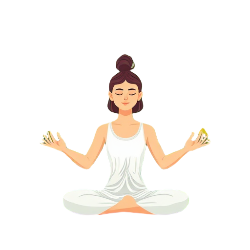 Een serene figuur die yoga beoefent in een groene omgeving.