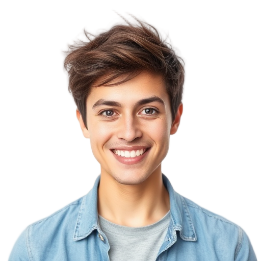 Een persoon die glimlacht naar de camera met een witte achtergrond.