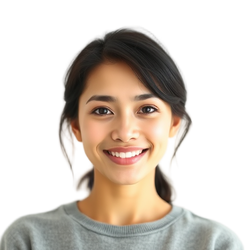 A person smiling to the camera with a white background looking like