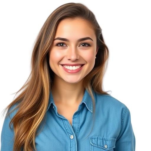 Een persoon met een glimlach tegen een witte achtergrond.