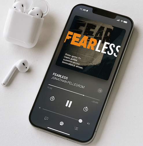 FEARLESS audioboek van Jonathan Pellegrom, een christelijk zelfhulpverhaal voor jongeren die angst, stress en paniek willen overwinnen. Luisterversie met praktische tools, hoop en geloof voor iedereen die rust, richting en mentale veerkracht zoekt.
