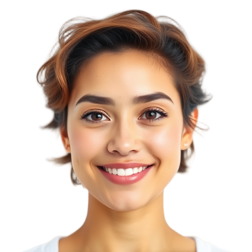A person smiling to the camera with a white background looking like