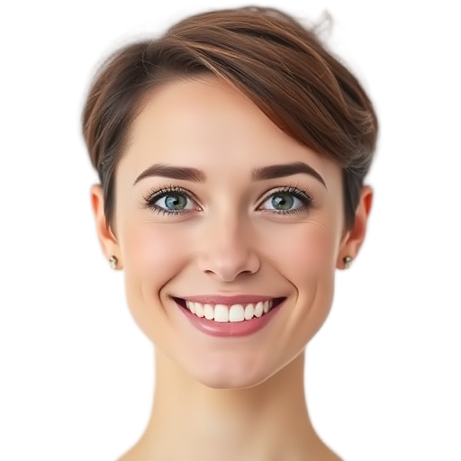 A person smiling to the camera with a white background looking like