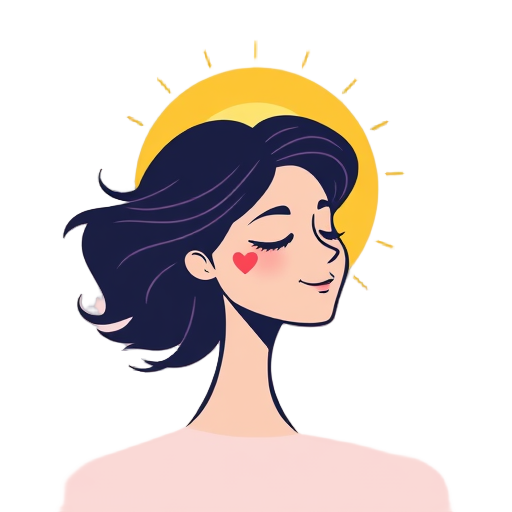 "woman silhouette" "glowing heart" "rising sun" "calm face" "flowing hair" "energy waves"
