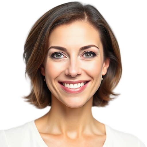 A confident woman smiling to the camera with a white background looking like