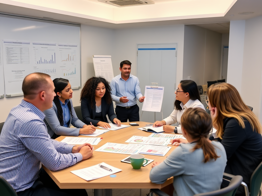 Een professionele workshop met diverse deelnemers in discussie.