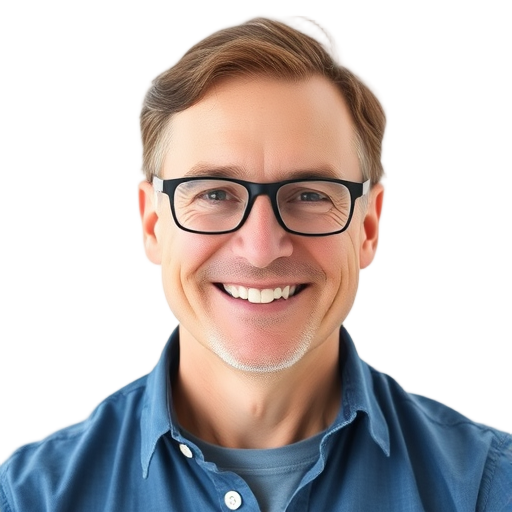 Een lachende man met een witte achtergrond.