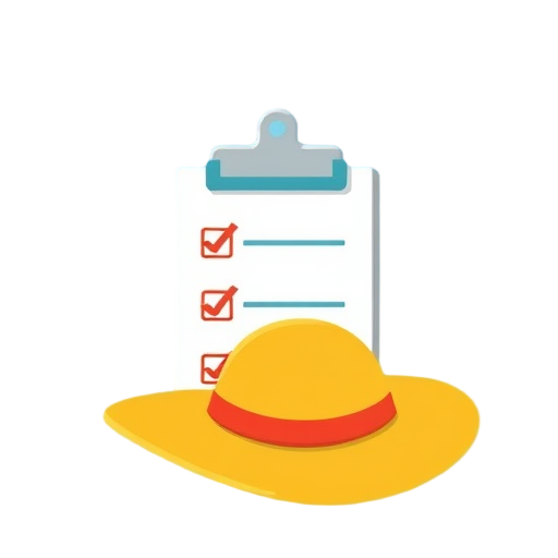 "calendar page" "checklist clipboard" "sun hat"