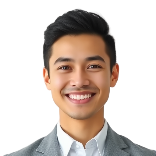 A person smiling to the camera with a white background looking like