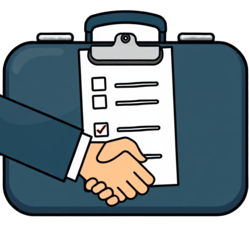 "clipboard" "checklist" "document stack" "handshake" "briefcase"