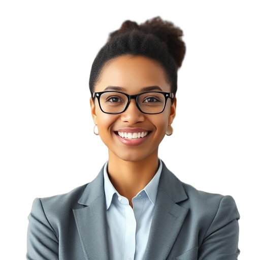 A person smiling to the camera with a white background looking like