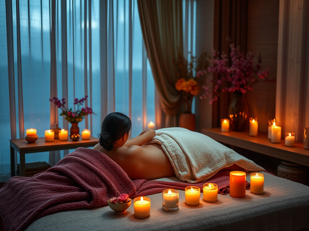Een ontspannen stel ontvangt een massage in een sfeervolle ruimte.