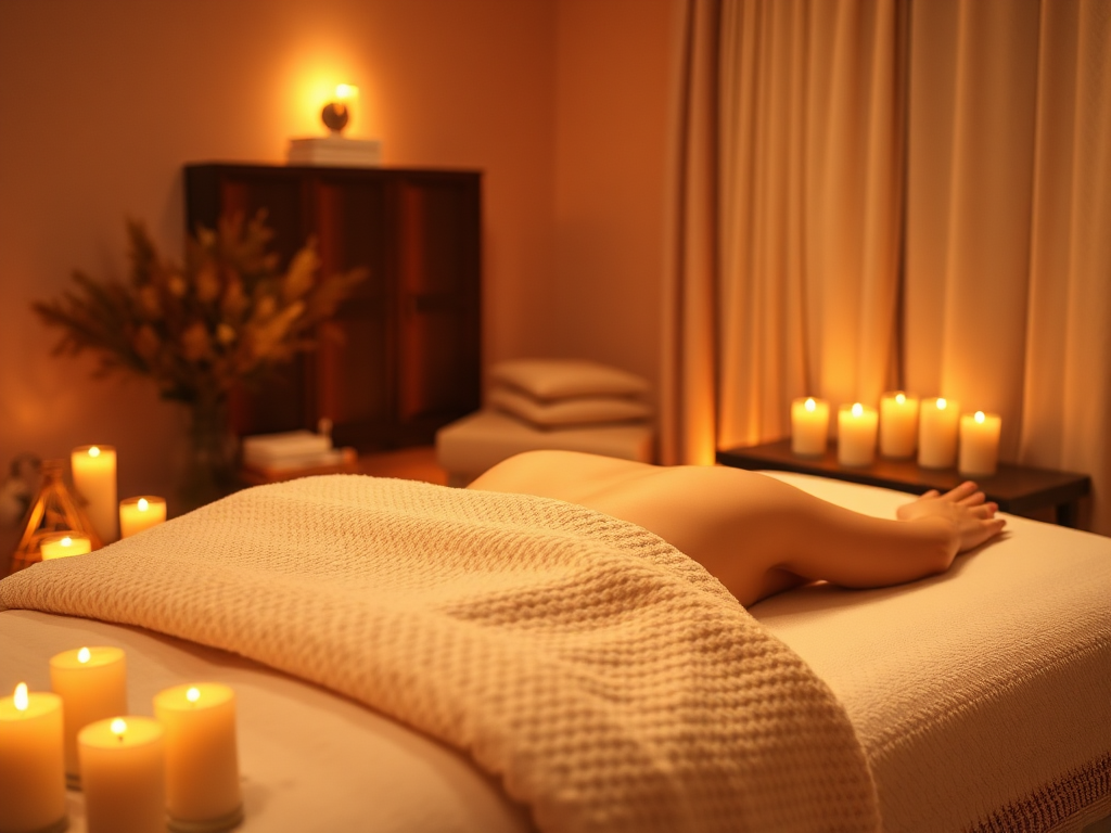 Een stel ontvangt een ontspannende massage in kaarslicht.