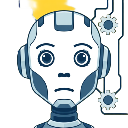 "robot face" "data streams" "gears turning"