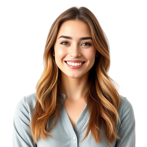 A person smiling to the camera with a white background looking like