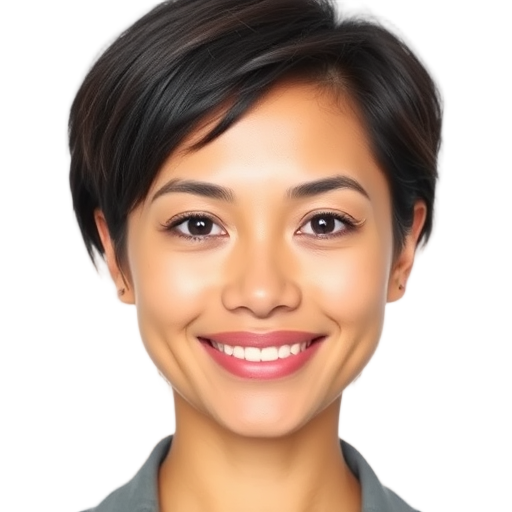 A person smiling to the camera with a white background looking like