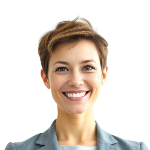A person smiling to the camera with a white background looking like
