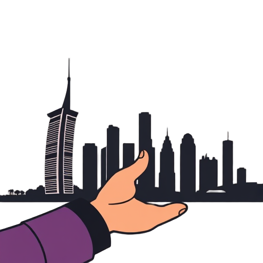 Silhouet van Dubai met een hand die het ondersteunt.