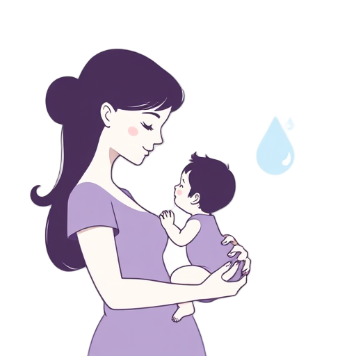 Silhouet van moeder met baby en melkdruppel.