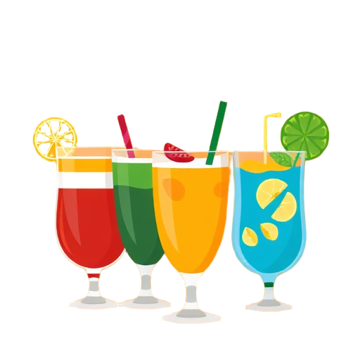 "seven colorful drinks" "traditional African bracelets" "handmade cultural symbols" "flat vibrant colors" "bold simple shapes" "solid warm background"