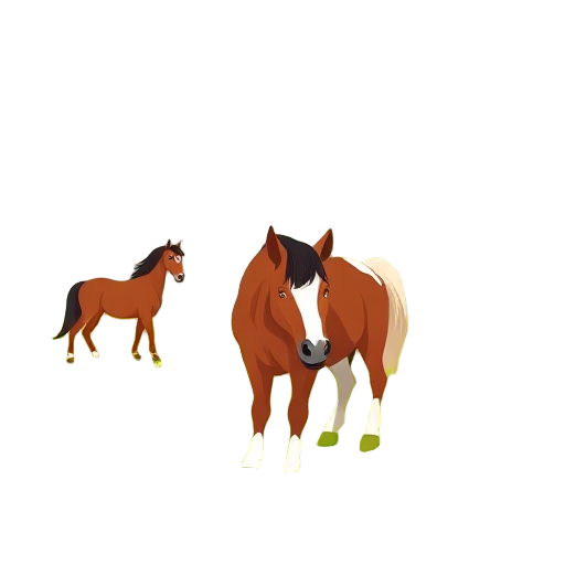 Two happy horses in a green farm setting.