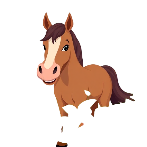 Happy horse surrounded by green plants.