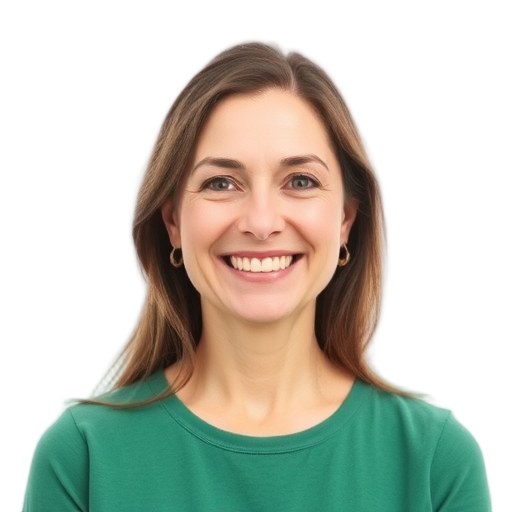 Smiling person with a green shirt against a white background.