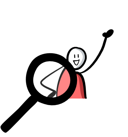 Getekend poppetje met vergrootglas wat scherp blijft > vector