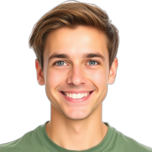 Een persoon die lachend naar de camera kijkt.