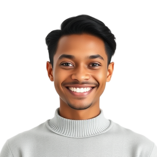 A person smiling to the camera with a white background looking like