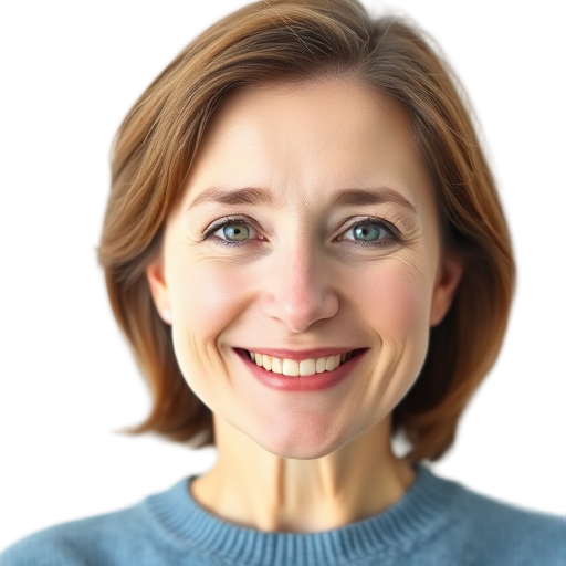 Een glimlachende persoon voor een witte achtergrond.