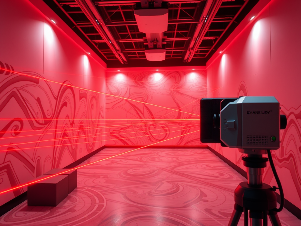Een moderne scanner meet een ruime kamer met lasers.