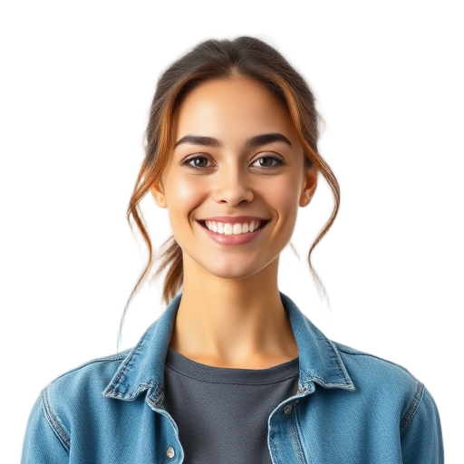 Vrouw glimlachend voor een witte achtergrond.