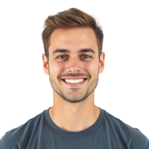 Zelfverzekerde man glimlachend tegen witte achtergrond