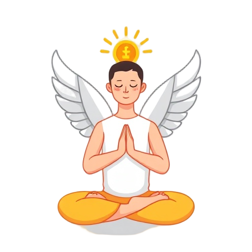 "peaceful dove" "golden coin" "Meditating person""